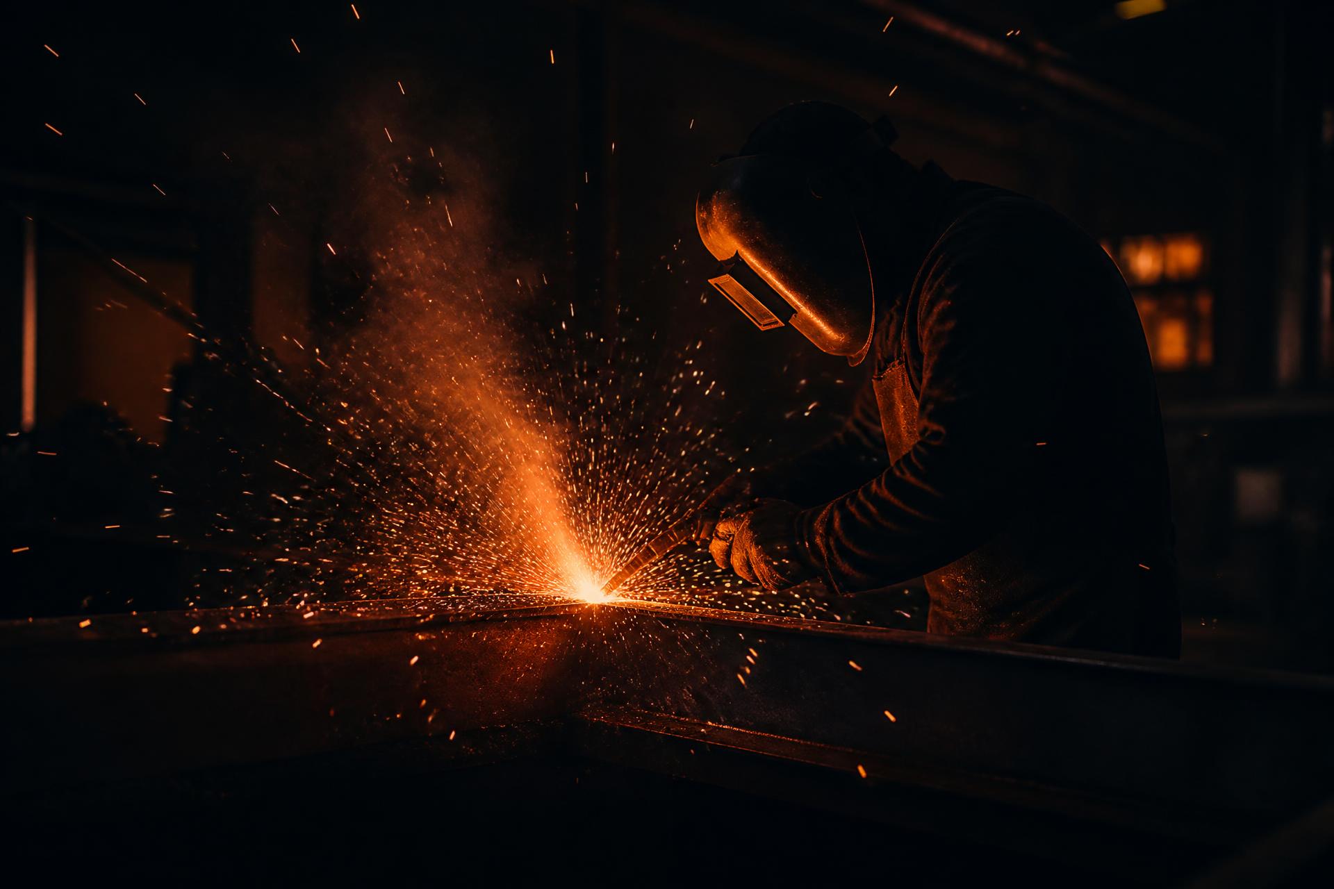 Welder at work with sparks flying